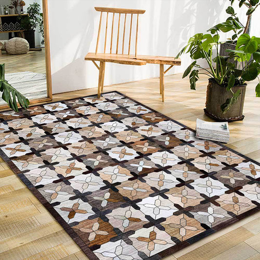 Brown Moroccan Rug Polyester Checked Pattern Rug Washable Non-Slip Backing Carpet for Living Room Brown Clearhalo 'Area Rug' 'Moroccan' 'Rugs' Rug' 1610906