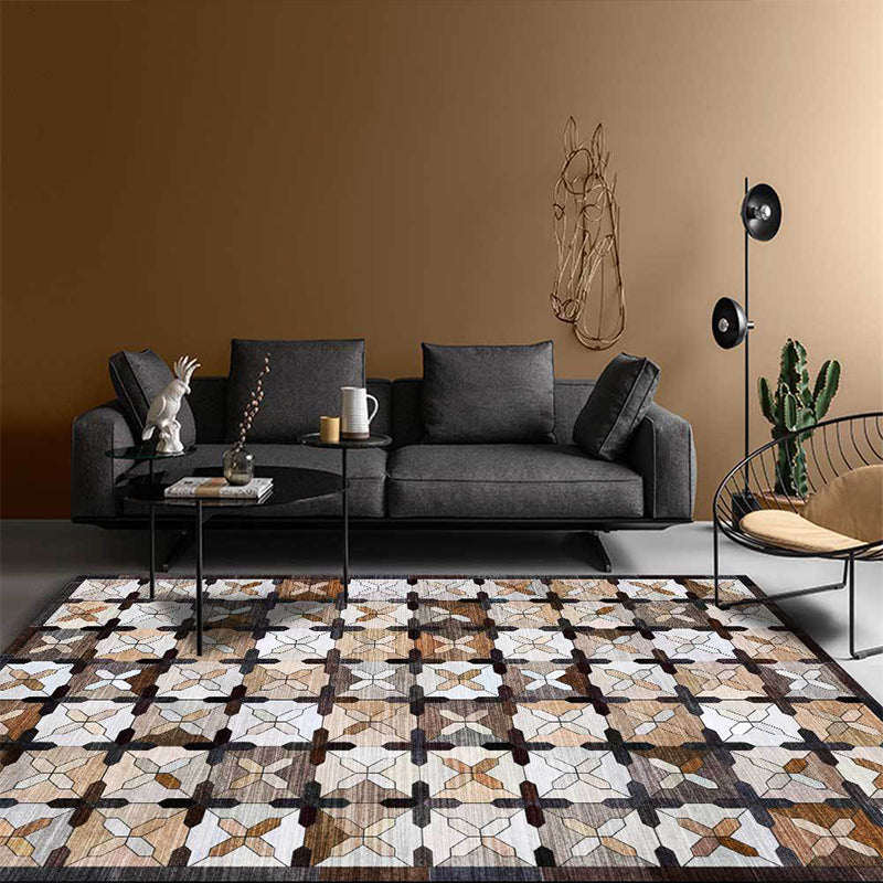 Brown Moroccan Rug Polyester Checked Pattern Rug Washable Non-Slip Backing Carpet for Living Room Clearhalo 'Area Rug' 'Moroccan' 'Rugs' Rug' 1610907