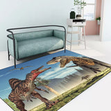 Modern Dinosaur Pattern Rug Brown and Blue Polyester Rug Machine Washable Non-Slip Area Rug for Bedroom Blue