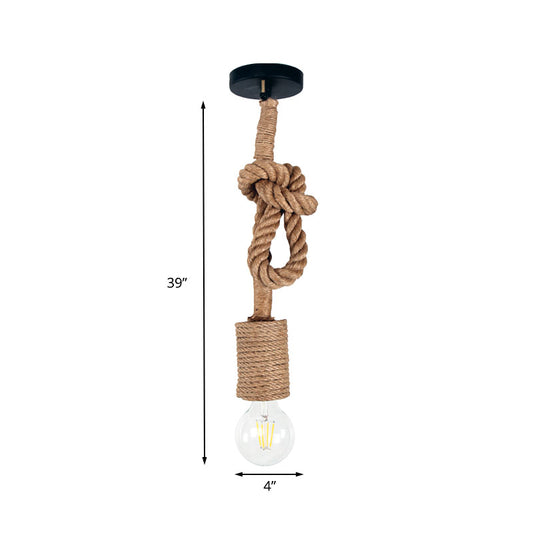 Adjustable Rope Exposed Pendant Light Fixture Farmhouse 1 Light Coffee Shop Hanging Ceiling Lamp in Beige Clearhalo 'Ceiling Lights' 'Industrial Pendants' 'Industrial' 'Middle Century Pendants' 'Pendant Lights' 'Pendants' 'Tiffany' Lighting' 161108