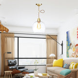 Globe Pendant Lighting Industrial 1 Light 8" /10"/12" Wide Clear Glass Hanging Lamp in Brass Clearhalo 'Ceiling Lights' 'Close To Ceiling Lights' 'Glass shade' 'Glass' 'Industrial Pendants' 'Industrial' 'Middle Century Pendants' 'Pendant Lights' 'Pendants' 'Tiffany' Lighting' 161137