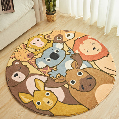 Kids Cartoon Animals Pattern Rug Yellow Polyester Rug Washable Anti-Slip Backing Area Rug for Home Decoration Yellow Clearhalo 'Area Rug' 'Rug' 1612063