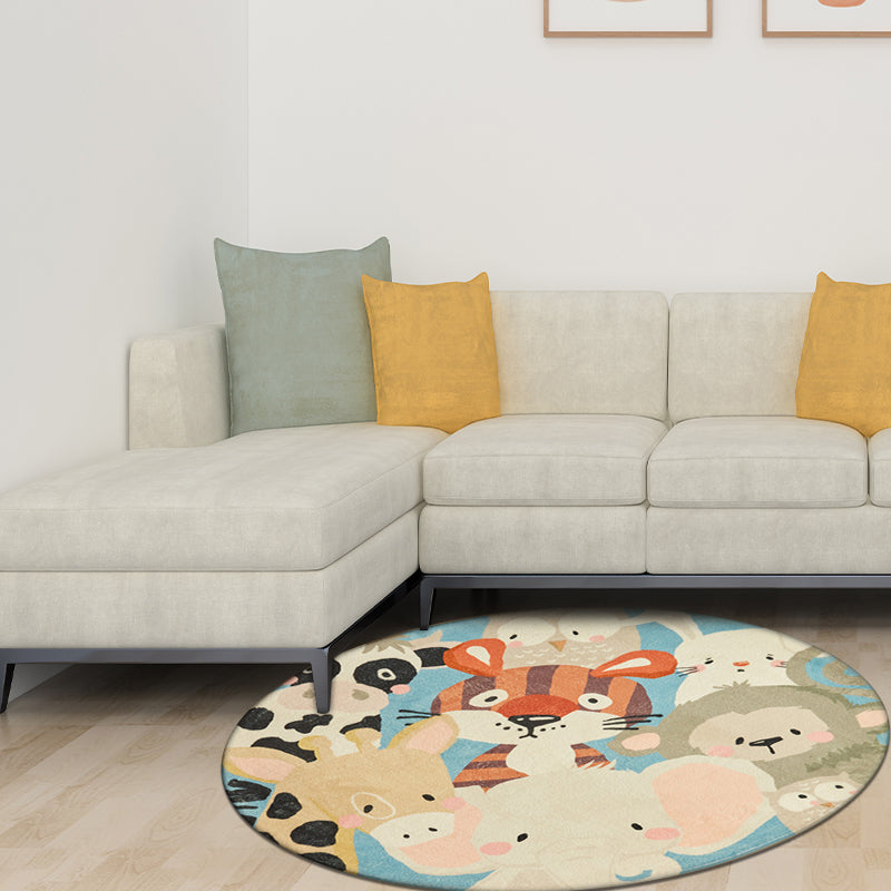 Kids Cartoon Animals Pattern Rug Blue Multicolor Polyester Rug Washable Anti-Slip Backing Area Rug for Room Decoration Blue Clearhalo 'Area Rug' 'Rug' 1612070