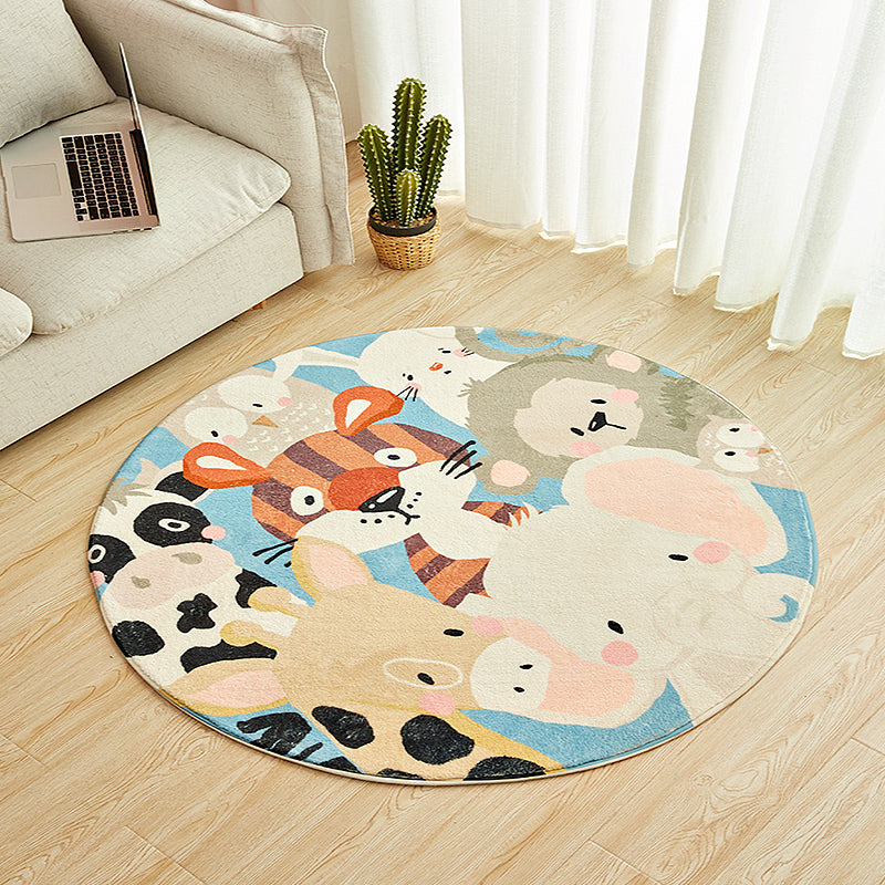 Kids Cartoon Animals Pattern Rug Blue Multicolor Polyester Rug Washable Anti-Slip Backing Area Rug for Room Decoration Clearhalo 'Area Rug' 'Rug' 1612071