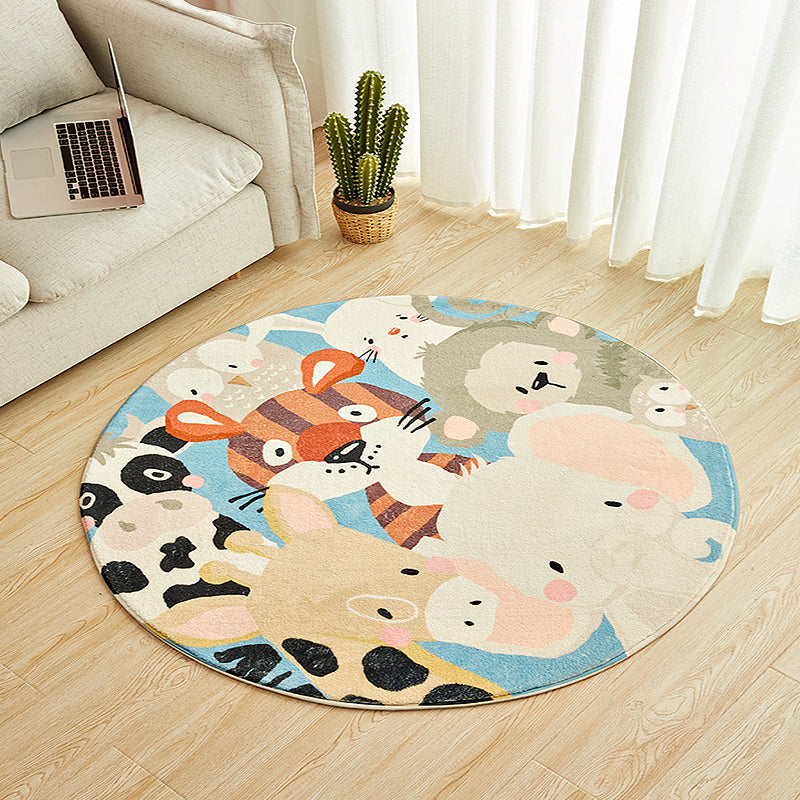 Kids Cartoon Animals Pattern Rug Blue Multicolor Polyester Rug Washable Anti-Slip Backing Area Rug for Room Decoration Clearhalo 'Area Rug' 'Rug' 1612071