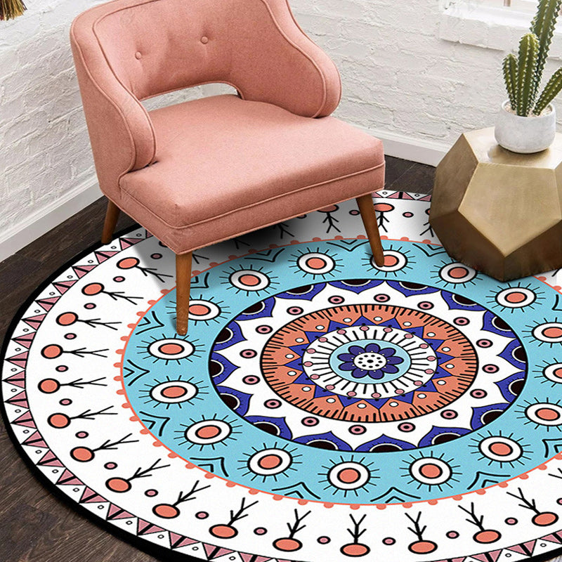 Americana Concentric Circles Pattern Rug with Floral White and Blue Polyester Rug Machine Washable Non-Slip Area Rug for Bedroom Clearhalo 'Area Rug' 'Rugs' 'Southwestern' Rug' 1612166