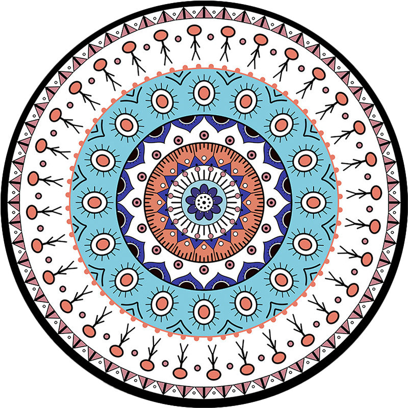 Americana Concentric Circles Pattern Rug with Floral White and Blue Polyester Rug Machine Washable Non-Slip Area Rug for Bedroom Clearhalo 'Area Rug' 'Rugs' 'Southwestern' Rug' 1612167