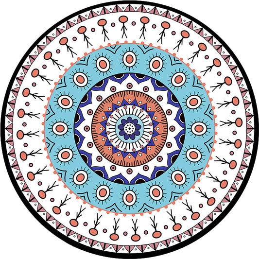 Americana Concentric Circles Pattern Rug with Floral White and Blue Polyester Rug Machine Washable Non-Slip Area Rug for Bedroom Clearhalo 'Area Rug' 'Rugs' 'Southwestern' Rug' 1612167