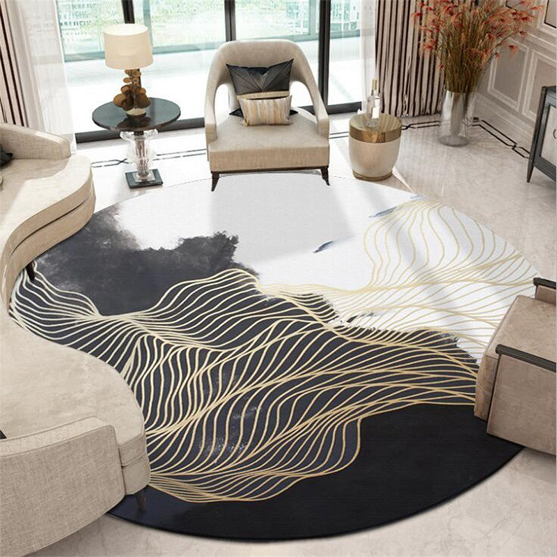 Contemporary Swirl Stripe Pattern Rug Black and White Polyester Rug Machine Washable Non-Slip Area Rug for Bedroom Clearhalo 'Area Rug' 'Modern' 'Rugs' Rug' 1612198