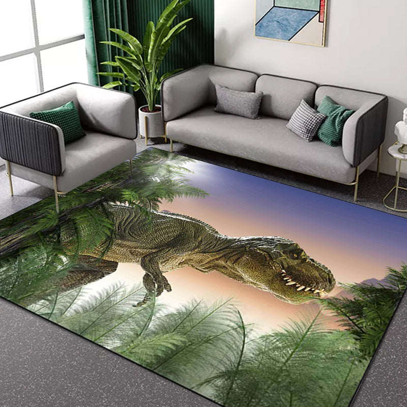 Green and Purple Novelty Rug Polyester Dinosaur and Tree Pattern Rug Washable Non-Slip Backing Carpet for Living Room Clearhalo 'Area Rug' 'Modern' 'Rugs' Rug' 1612246