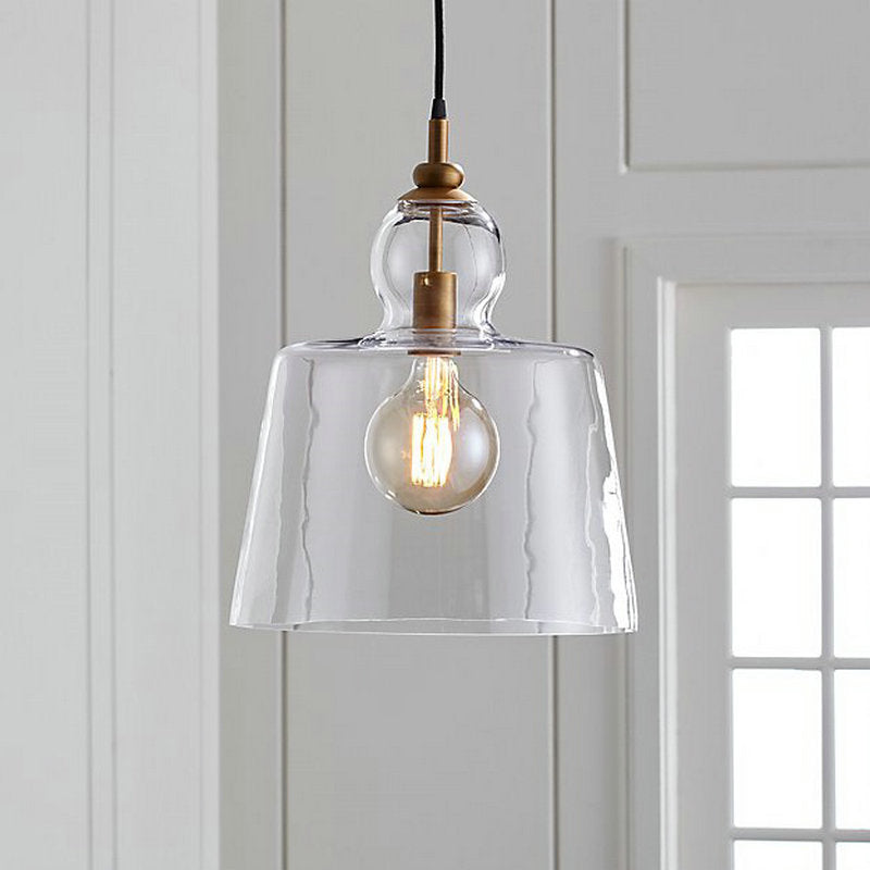Industrial Upside-Down Trifle Pendant Lighting One-Light Clear Glass Hanging Light Fixture in Gold/Chrome Gold Clearhalo 'Art Deco Pendants' 'Cast Iron' 'Ceiling Lights' 'Ceramic' 'Crystal' 'Industrial Pendants' 'Industrial' 'Metal' 'Middle Century Pendants' 'Pendant Lights' 'Pendants' 'Tiffany' Lighting' 161226