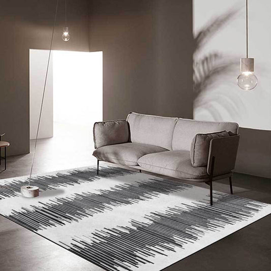 Funky Striped Pattern Rug Grey and Black Contemporary Rug Polyester Washable Anti-Slip Backing Area Rug for Living Room Black Clearhalo 'Area Rug' 'Modern' 'Rugs' Rug' 1612277