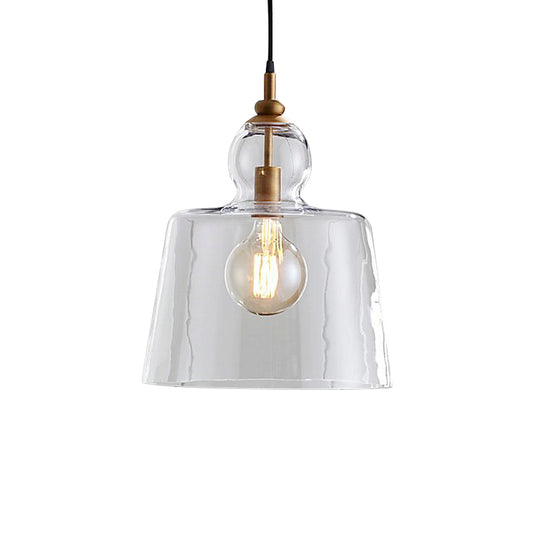 Industrial Upside-Down Trifle Pendant Lighting One-Light Clear Glass Hanging Light Fixture in Gold/Chrome Clearhalo 'Art Deco Pendants' 'Cast Iron' 'Ceiling Lights' 'Ceramic' 'Crystal' 'Industrial Pendants' 'Industrial' 'Metal' 'Middle Century Pendants' 'Pendant Lights' 'Pendants' 'Tiffany' Lighting' 161228