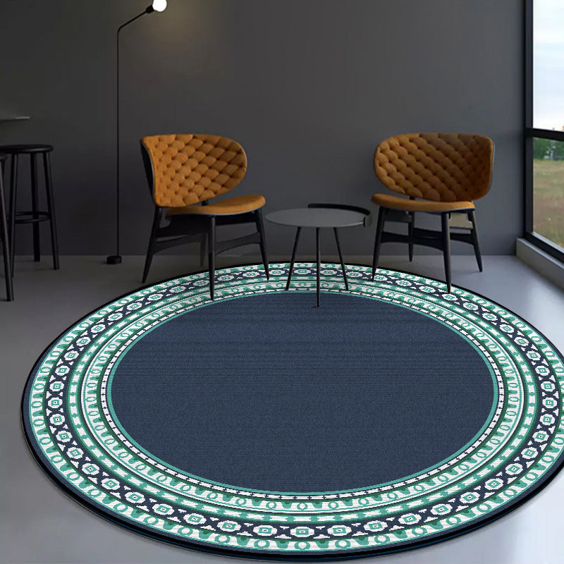 Classic Concentric Circles Pattern Rug Blue Bohemian Rug Polyester Washable Anti-Slip Backing Area Rug for Living Room Blue Clearhalo 'Area Rug' 'Bohemian' 'Rugs' Rug' 1612293