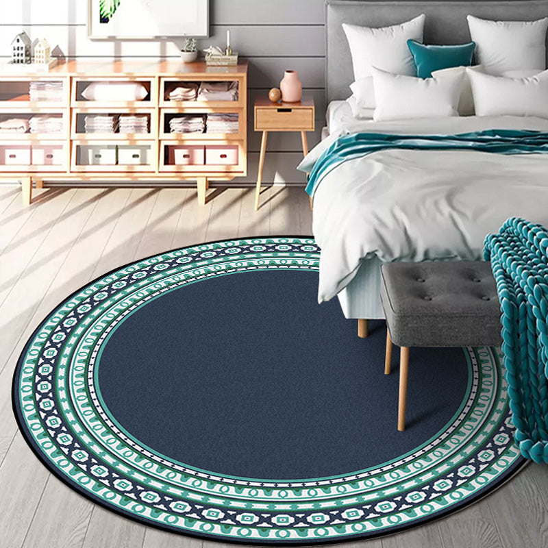 Classic Concentric Circles Pattern Rug Blue Bohemian Rug Polyester Washable Anti-Slip Backing Area Rug for Living Room Clearhalo 'Area Rug' 'Bohemian' 'Rugs' Rug' 1612294