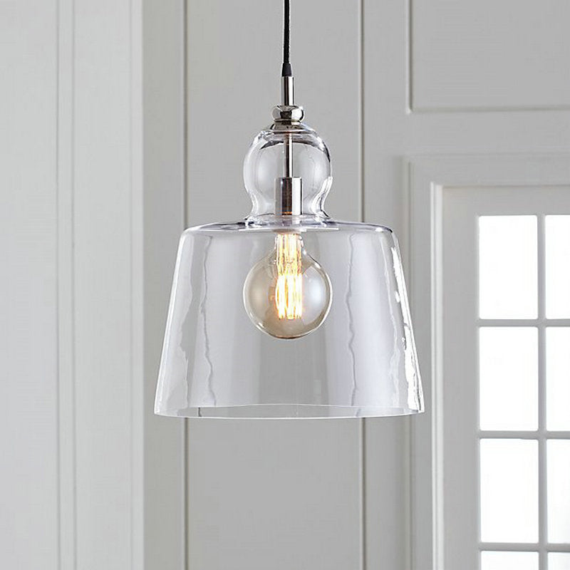 Industrial Upside-Down Trifle Pendant Lighting One-Light Clear Glass Hanging Light Fixture in Gold/Chrome Clearhalo 'Art Deco Pendants' 'Cast Iron' 'Ceiling Lights' 'Ceramic' 'Crystal' 'Industrial Pendants' 'Industrial' 'Metal' 'Middle Century Pendants' 'Pendant Lights' 'Pendants' 'Tiffany' Lighting' 161231