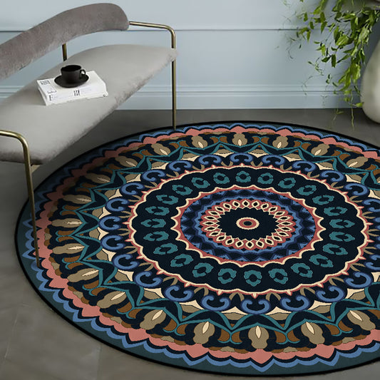 Americana Concentric Circles Pattern Rug Blue and Green Polyester Rug Machine Washable Non-Slip Area Rug for Bedroom Clearhalo 'Area Rug' 'Rugs' 'Southwestern' Rug' 1612310