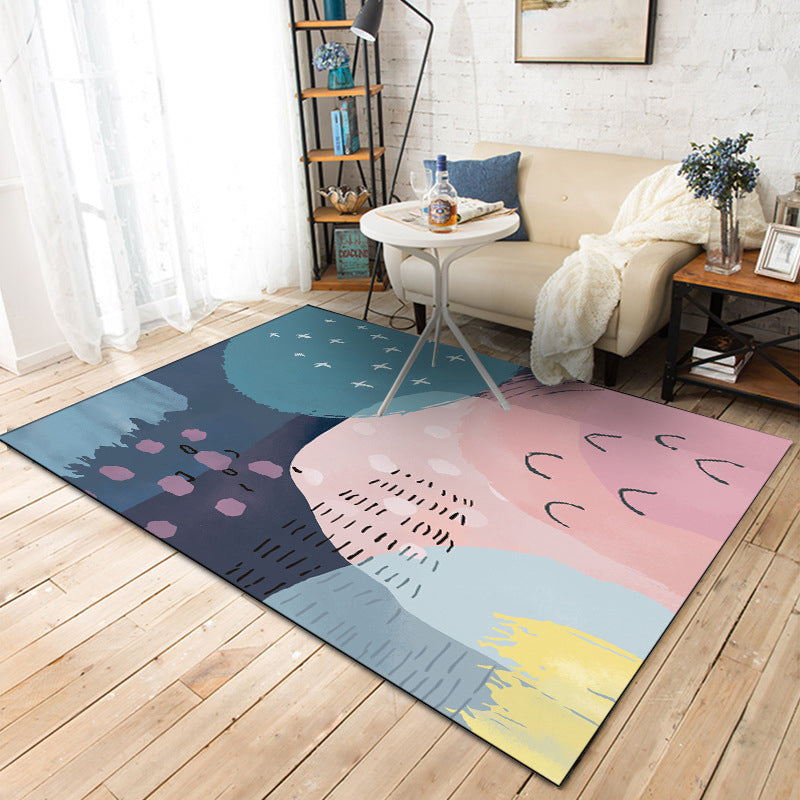 Novelty Living Room Rug in Pink and Blue Colorblock Print Rug Polyester Machine Washable Area Rug Pink Clearhalo 'Area Rug' 'Rug' 1612333