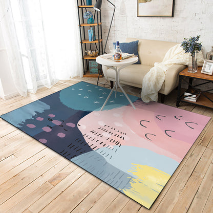 Novelty Living Room Rug in Pink and Blue Colorblock Print Rug Polyester Machine Washable Area Rug Pink Clearhalo 'Area Rug' 'Rug' 1612333