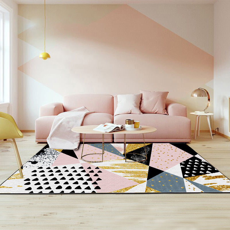 Pink and Gold Bedroom Rug Novelty Geometry Irregular Shape Dots Pattern Area Rug Polyester Anti-Slip Carpet Pink Clearhalo 'Area Rug' 'Rug' 1612349
