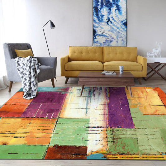 Unique Brushstroke Painting Print Rug Multicolor Nordic Rug Polyester Washable Non-Slip Backing Area Rug for Living Room Yellow-Red Clearhalo 'Area Rug' 'Modern' 'Rugs' Rug' 1612380