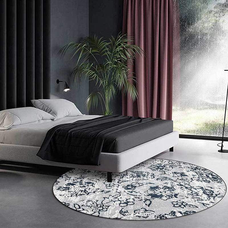 Grey Shabby Chic Rug Polyester Floral Pattern Rug Washable Non-Slip Backing Carpet for Living Room Distressed White Clearhalo 'Area Rug' 'Rugs' 'Shabby Chic' Rug' 1612388