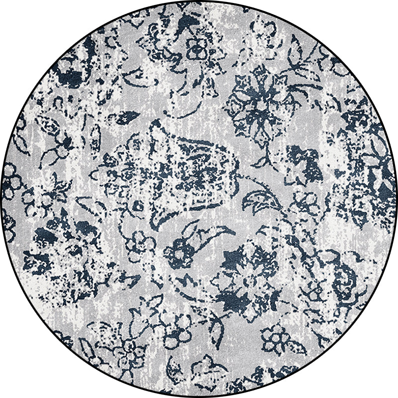 Grey Shabby Chic Rug Polyester Floral Pattern Rug Washable Non-Slip Backing Carpet for Living Room Clearhalo 'Area Rug' 'Rugs' 'Shabby Chic' Rug' 1612390