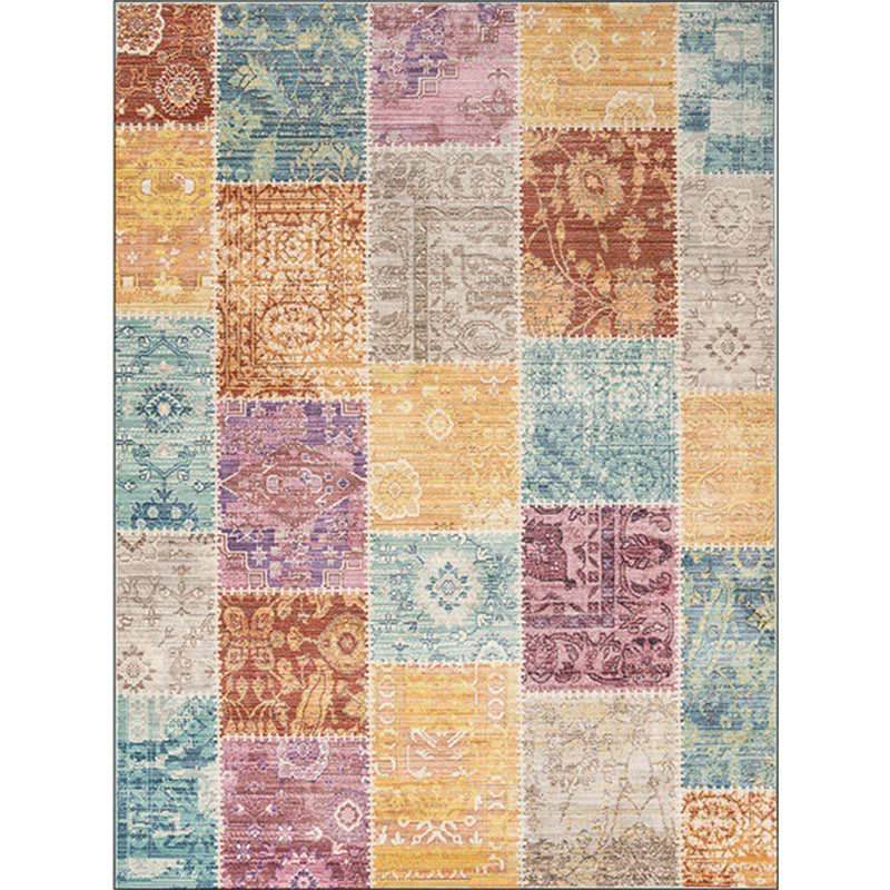 Vintage Tribal Checked Pattern Rug Yellow Multicolor Shabby Chic Rug Polyester Washable Non-Slip Backing Area Rug for Living Room Clearhalo 'Area Rug' 'Rugs' 'Shabby Chic' Rug' 1612398