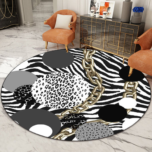 Simple Modern Rug in Black and White Zebra Stripe Leopard Chain Circle Pattern Rug Polyester Washable Carpet for Bedroom Grey Clearhalo 'Area Rug' 'Modern' 'Rugs' Rug' 1612412