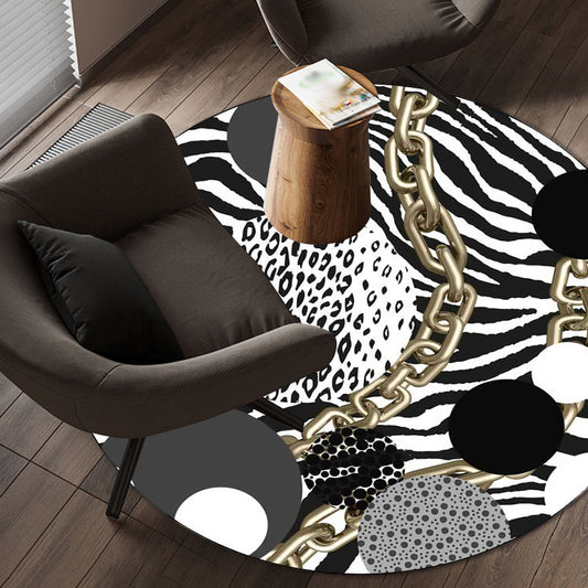 Simple Modern Rug in Black and White Zebra Stripe Leopard Chain Circle Pattern Rug Polyester Washable Carpet for Bedroom Clearhalo 'Area Rug' 'Modern' 'Rugs' Rug' 1612413