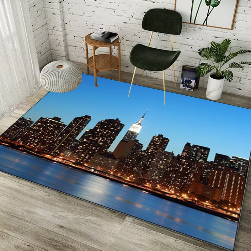 Stylish Geography Pattern Rug Blue Nordic Rug Polyester Washable Anti-Slip Backing Area Rug for Living Room Clearhalo 'Area Rug' 'Modern' 'Rugs' Rug' 1612422