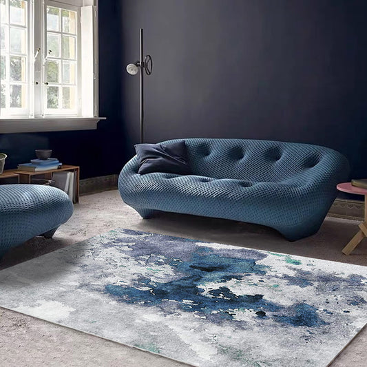 Blue and Grey Modern Rug Polyester Watercolor Pattern Rug Washable Non-Slip Backing Carpet for Living Room Blue Clearhalo 'Area Rug' 'Modern' 'Rugs' Rug' 1612428