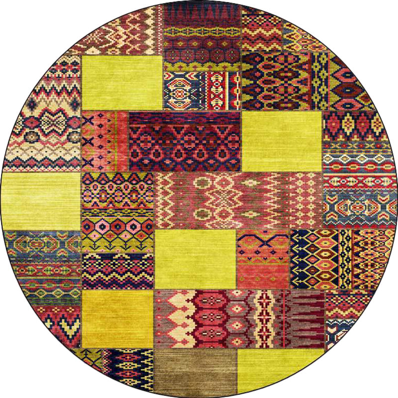 Yellow Southwestern Rug Polyester Tribal Checked Pattern Rug Washable Non-Slip Backing Carpet for Living Room Clearhalo 'Area Rug' 'Rugs' 'Southwestern' Rug' 1612452
