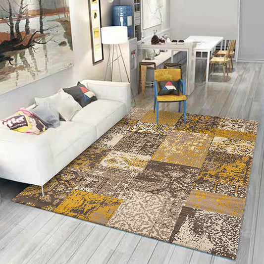 Shabby Chic Tribal Pattern Rug Blue and Yellow Polyester Rug Machine Washable Non-Slip Area Rug for Bedroom Yellow Clearhalo 'Area Rug' 'Rugs' 'Shabby Chic' Rug' 1612543