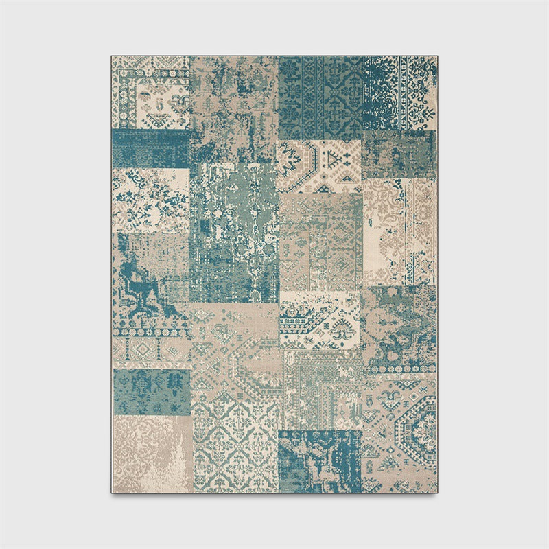 Shabby Chic Tribal Pattern Rug Blue and Yellow Polyester Rug Machine Washable Non-Slip Area Rug for Bedroom Blue Clearhalo 'Area Rug' 'Rugs' 'Shabby Chic' Rug' 1612545