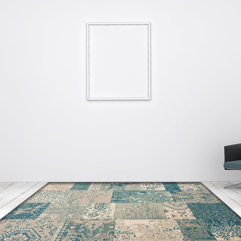 Shabby Chic Tribal Pattern Rug Blue and Yellow Polyester Rug Machine Washable Non-Slip Area Rug for Bedroom Clearhalo 'Area Rug' 'Rugs' 'Shabby Chic' Rug' 1612552