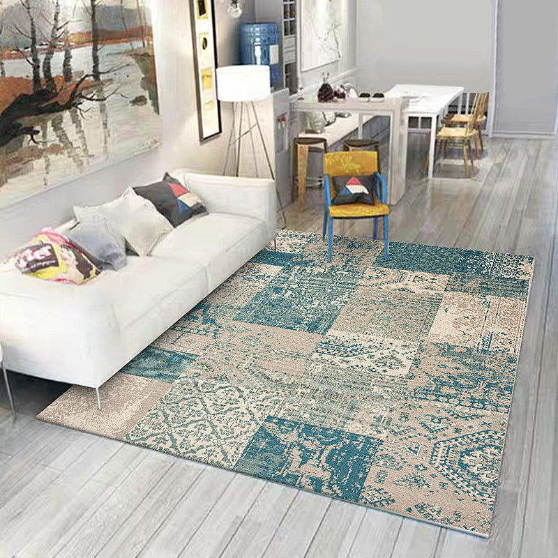Shabby Chic Tribal Pattern Rug Blue and Yellow Polyester Rug Machine Washable Non-Slip Area Rug for Bedroom Clearhalo 'Area Rug' 'Rugs' 'Shabby Chic' Rug' 1612553