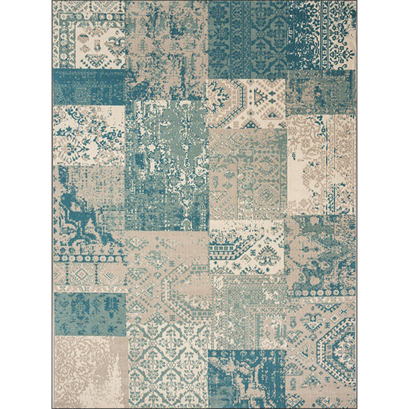 Shabby Chic Tribal Pattern Rug Blue and Yellow Polyester Rug Machine Washable Non-Slip Area Rug for Bedroom Clearhalo 'Area Rug' 'Rugs' 'Shabby Chic' Rug' 1612554