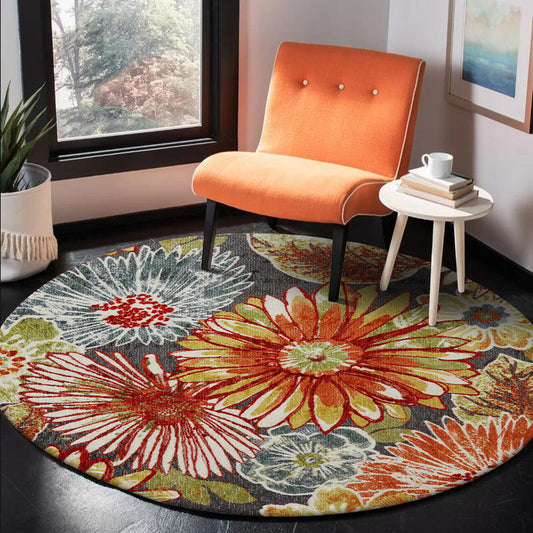 Retro Floral Pattern Rug Orange Shabby Chic Rug Polyester Washable Non-Slip Backing Area Rug for Living Room Orange Red