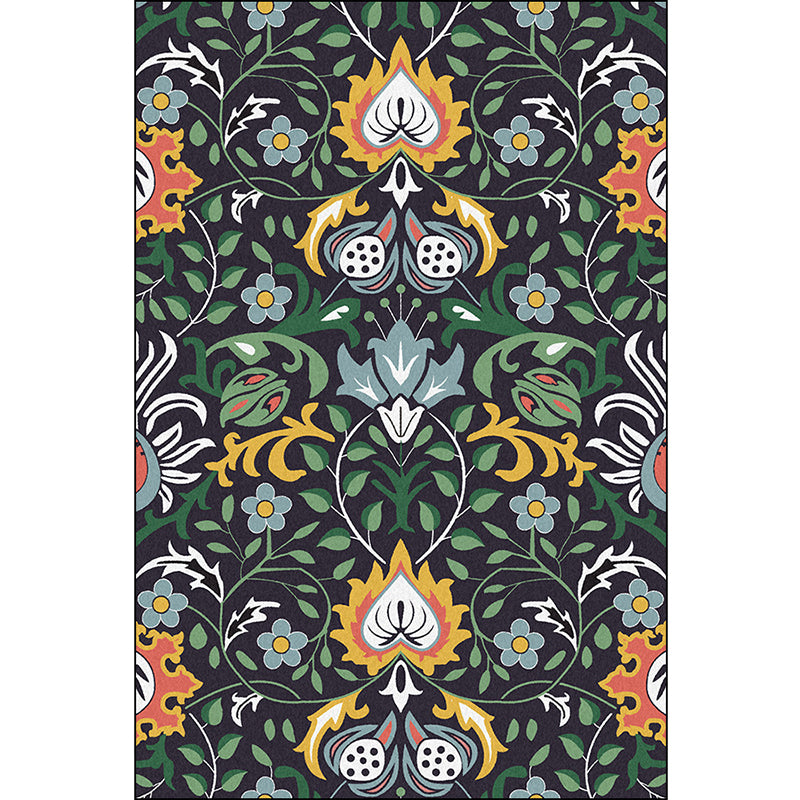 Vintage Floral Pattern Rug with Leaf Black and Green Polyester Rug Machine Washable Non-Slip Area Rug for Bedroom Clearhalo 'Area Rug' 'Rugs' 'Vintage' Rug' 1612570
