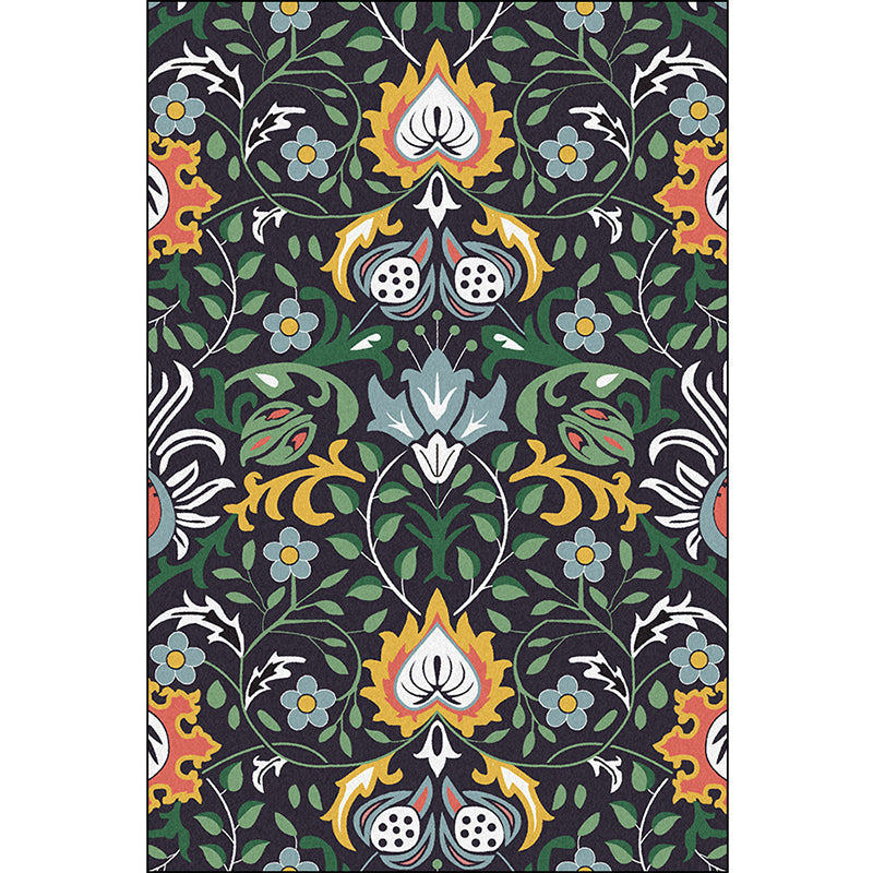 Vintage Floral Pattern Rug with Leaf Black and Green Polyester Rug Machine Washable Non-Slip Area Rug for Bedroom Clearhalo 'Area Rug' 'Rugs' 'Vintage' Rug' 1612570
