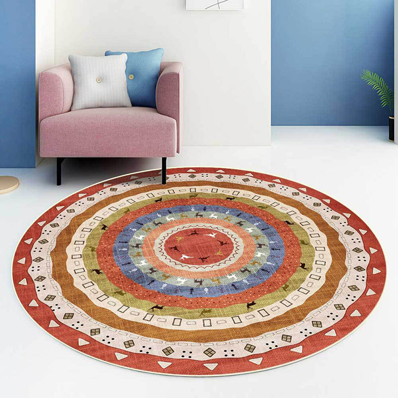 Red Bohemian Rug Polyester Concentric Circles and Deer Pattern Rug Washable Non-Slip Backing Carpet for Living Room Orange Clearhalo 'Area Rug' 'Bohemian' 'Rugs' Rug' 1612640