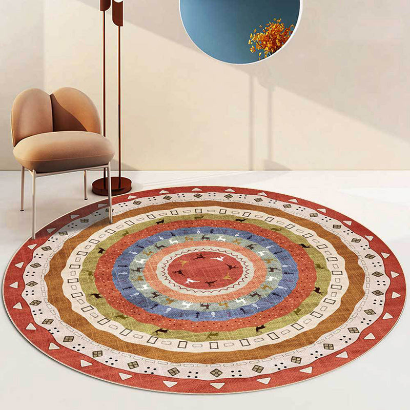 Red Bohemian Rug Polyester Concentric Circles and Deer Pattern Rug Washable Non-Slip Backing Carpet for Living Room Clearhalo 'Area Rug' 'Bohemian' 'Rugs' Rug' 1612641