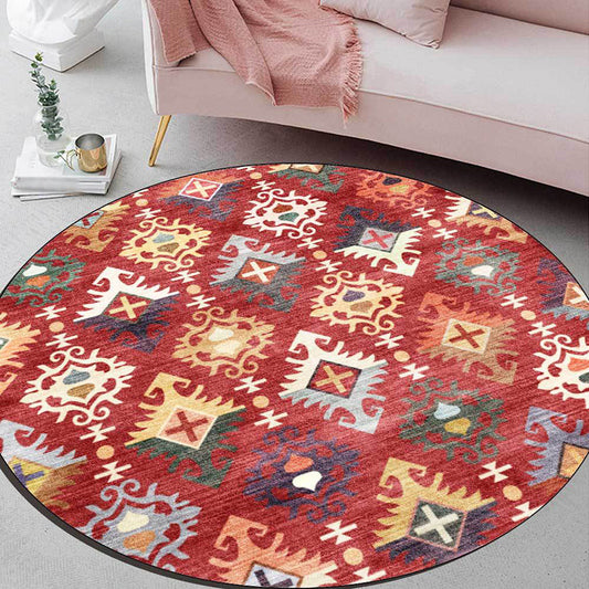 Traditional Southwestern Pattern Rug Red Tribal Rug Polyester Washable Anti-Slip Backing Area Rug for Living Room Red