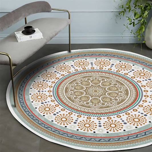 Americana Concentric Circles Pattern Rug with Floral Yellow Polyester Rug Machine Washable Non-Slip Area Rug for Bedroom Yellow Clearhalo 'Area Rug' 'Rugs' 'Southwestern' Rug' 1612672