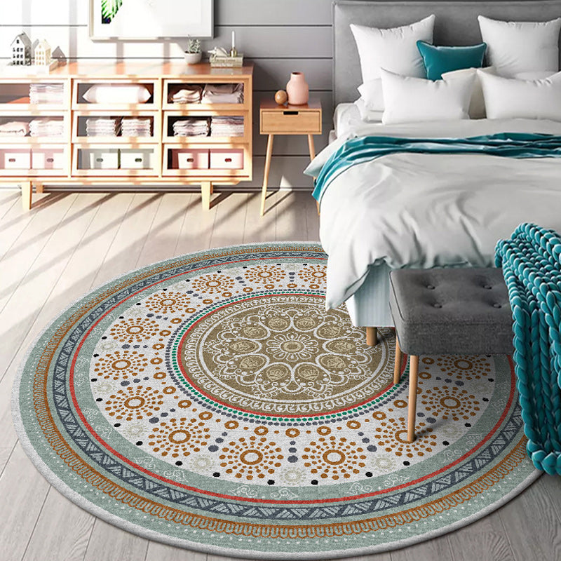 Americana Concentric Circles Pattern Rug with Floral Yellow Polyester Rug Machine Washable Non-Slip Area Rug for Bedroom Clearhalo 'Area Rug' 'Rugs' 'Southwestern' Rug' 1612673