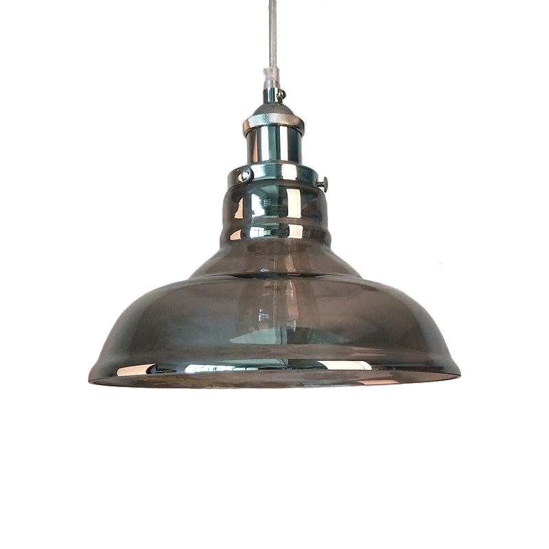 Industrial Cone/Barn Pendant Lamp 1 Light Smoked Glass Hanging Light Fixture in Chrome Clearhalo 'Ceiling Lights' 'Glass shade' 'Glass' 'Pendant Lights' 'Pendants' Lighting' 161270