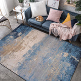 Modern Living Room Rug in Blue Abstract Oil Painting Print Rug Polyester Pet Friendly Washable Area Rug Blue