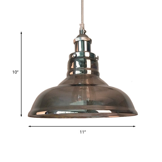 Industrial Cone/Barn Pendant Lamp 1 Light Smoked Glass Hanging Light Fixture in Chrome Clearhalo 'Ceiling Lights' 'Glass shade' 'Glass' 'Pendant Lights' 'Pendants' Lighting' 161271