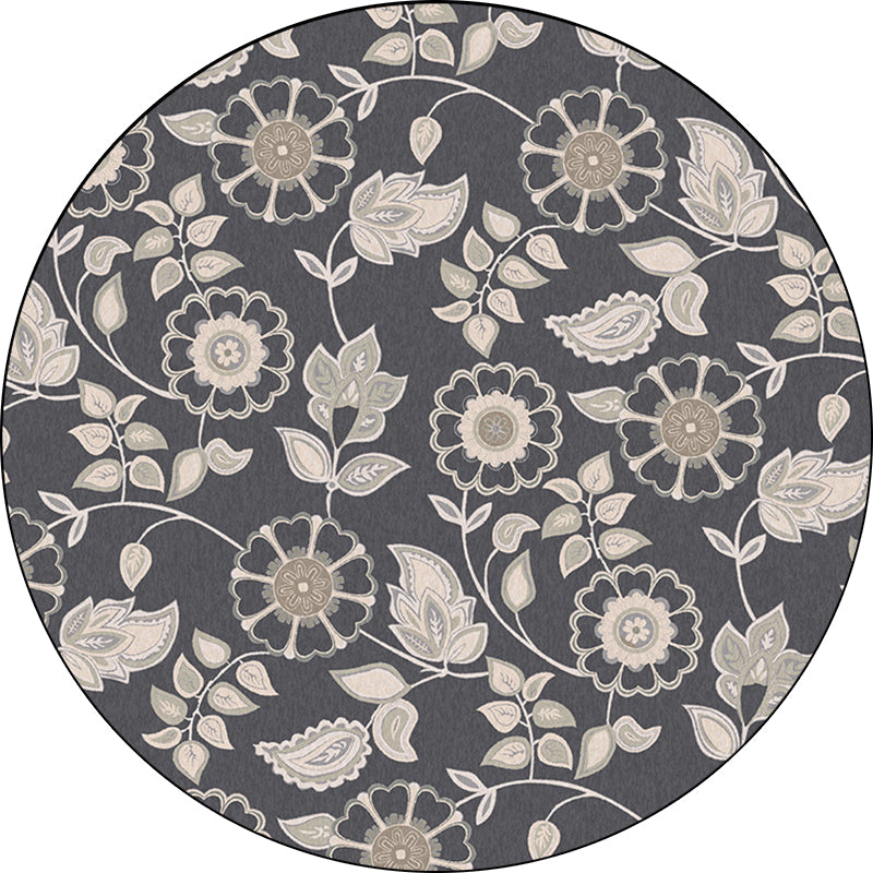 Grey Vintage Rug Polyester Floral and Leaf Pattern Rug Washable Non-Slip Backing Carpet for Living Room Clearhalo 'Area Rug' 'Rugs' 'Vintage' Rug' 1612743